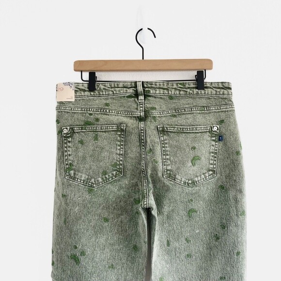 Pilcro Borrowed Boyfriend Jeans 29 Green Denim High Rise Embroidered Relaxed NEW - Picture 8 of 16